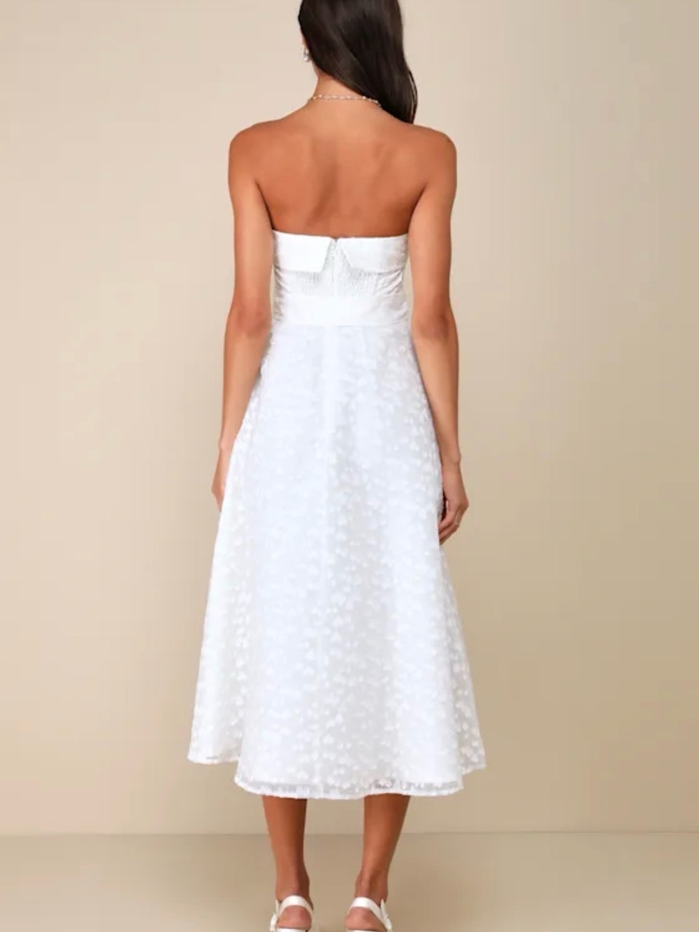 Lulus Enviable Grace White Burnout Strapless Belted Midi Dress - Picture 3 of 6